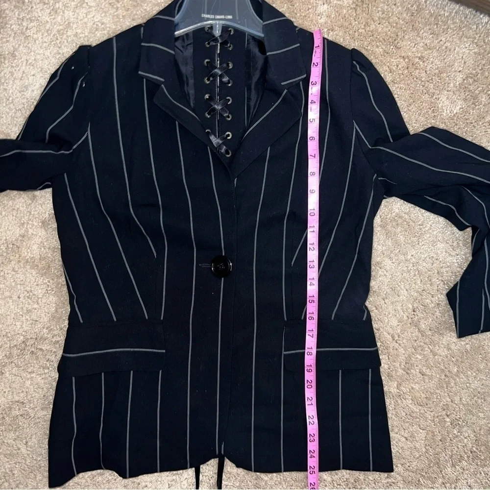 Charles Chang Lima Rare Goth Style Wool Blazer Shoelace Back Silk Lining Size 8